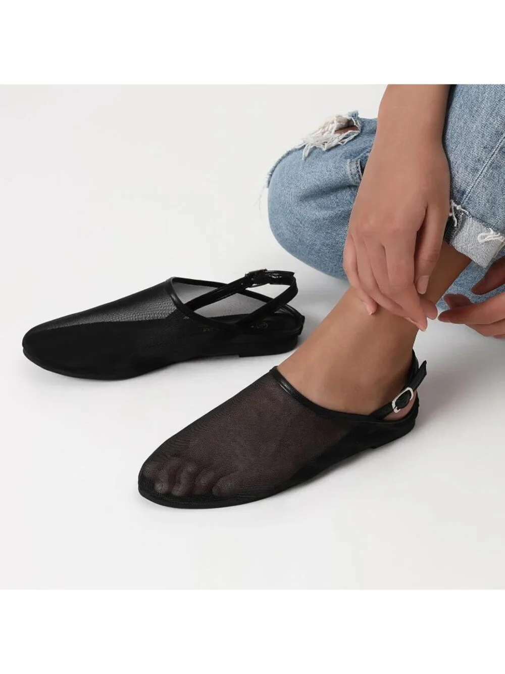 Women's Black Mesh Ballet Flats Mary Jane Animal Print Casual Comfortable Shoes